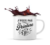 Planetee Mug Métal Émaillé J’peux pas j’ai Peinture | Tasse de Camping 300 ml Recto Verso Passe au Lave-Vaisselle | Randonnée Bivouac Bureau | Cadeau Peintre Homme Femme Anniversaire