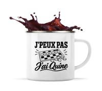 Planetee Mug Métal Émaillé J’peux pas j’ai Quine | Tasse de Camping 300 ml Recto Verso Passe au Lave-Vaisselle | Randonnée Bivouac Bureau | Cadeau Joueur et Joueuse de Loto Homme Femme Anniversaire