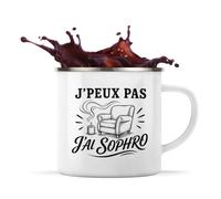 Planetee Mug Métal Émaillé J’peux pas j’ai Sophro | Tasse de Camping 300 ml Recto Verso Passe au Lave-Vaisselle | Randonnée Bivouac Bureau | Cadeau Homme Femme Anniversaire