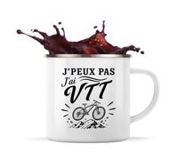Planetee Mug Métal Émaillé J’peux pas j’ai VTT | Tasse de Camping 300 ml Recto Verso Passe au Lave-Vaisselle | Randonnée Bivouac Bureau | Cadeau Vttiste Homme Femme Anniversaire