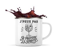 Planetee Mug Métal Émaillé J’peux pas je préfère le Spritz | Tasse de Camping 300 ml Recto Verso Passe au Lave-Vaisselle | Randonnée Bivouac Bureau | Cadeau Homme Femme Anniversaire