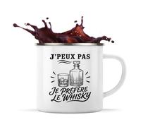 Planetee Mug Métal Émaillé J’peux pas je préfère le Whisky | Tasse de Camping 300 ml Recto Verso Passe au Lave-Vaisselle | Randonnée Bivouac Bureau | Cadeau Homme Femme Anniversaire