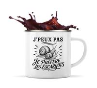Planetee Mug Métal Émaillé J’peux pas je préfère les Escargots | Tasse de Camping 300 ml Recto Verso Passe au Lave-Vaisselle | Randonnée Bivouac Bureau | Cadeau Homme Femme Anniversaire