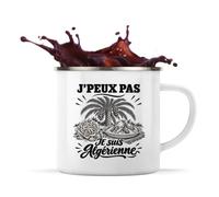 Planetee Mug Métal Émaillé J’peux pas je suis Algérienne | Tasse de Camping 300 ml Recto Verso Passe au Lave-Vaisselle | Randonnée Bivouac Bureau | Cadeau Homme Femme Anniversaire
