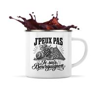 Planetee Mug Métal Émaillé J’peux pas je suis Bourguignon | Tasse de Camping 300 ml Recto Verso Passe au Lave-Vaisselle | Randonnée Bivouac Bureau | Cadeau Homme Femme Anniversaire
