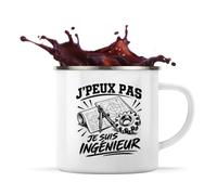 Planetee Mug Métal Émaillé J’peux pas je suis Ingénieur | Tasse de Camping 300 ml Recto Verso Passe au Lave-Vaisselle | Randonnée Bivouac Bureau | Cadeau Homme Femme Anniversaire