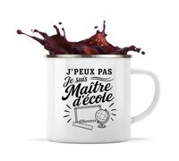 Planetee Mug Métal Émaillé J’peux pas je suis Maître d’école | Tasse de Camping 300 ml Recto Verso Passe au Lave-Vaisselle | Randonnée Bivouac Bureau | Cadeau Homme Femme Anniversaire