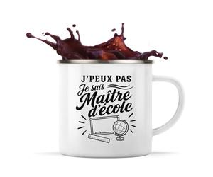 Planetee Mug Métal Émaillé J’peux pas je suis Maître d’école | Tasse de Camping 300 ml Recto Verso Passe au Lave-Vaisselle | Randonnée Bivouac Bureau | Cadeau Homme Femme Anniversaire