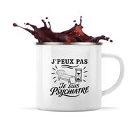 Planetee Mug Métal Émaillé J’peux pas je suis Psychiatre | Tasse de Camping 300 ml Recto Verso Passe au Lave-Vaisselle | Randonnée Bivouac Bureau | Cadeau Homme Femme Anniversaire
