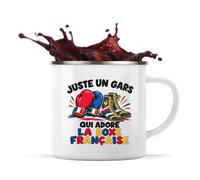 Planetee Mug Métal Émaillé Juste un gars qui adore la boxe française | Tasse de Camping 300 ml Recto Verso Passe au Lave-Vaisselle | Randonnée Bivouac Bureau | Cadeau Boxeur Homme Femme Anniversaire