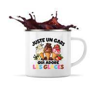 Planetee Mug Métal Émaillé Juste un gars qui adore les glaces | Tasse de Camping 300 ml Recto Verso Passe au Lave-Vaisselle | Randonnée Bivouac Bureau | Cadeau Gourmand Homme Femme Anniversaire