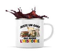 Planetee Mug Métal Émaillé Juste un gars qui adore l'histoire | Tasse de Camping 300 ml Recto Verso Passe au Lave-Vaisselle | Randonnée Bivouac Bureau | Cadeau Historien Homme Femme Anniversaire