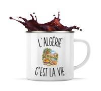 Planetee Mug Métal Émaillé L’Algérie c’est la vie | Tasse de Camping 300 ml Recto Verso Passe au Lave-Vaisselle | Randonnée Bivouac Bureau | Cadeau Algérien Algérienne Homme Femme Anniversaire