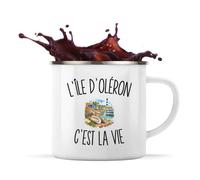Planetee Mug Métal Émaillé L’Île d’Oléron c’est la vie | Tasse de Camping 300 ml Recto Verso Passe au Lave-Vaisselle | Randonnée Bivouac Bureau | Cadeau Oléronais Oléronaise Homme Femme Anniversaire
