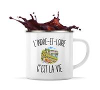 Planetee Mug Métal Émaillé L’Indre-et-Loire c’est la vie | Tasse de Camping 300 ml Recto Verso Passe au Lave-Vaisselle | Randonnée Bivouac Bureau | Cadeau Homme Femme Anniversaire