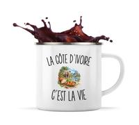 Planetee Mug Métal Émaillé La Côte d’Ivoire c’est la vie | Tasse de Camping 300 ml Recto Verso Passe au Lave-Vaisselle | Randonnée Bivouac Bureau | Cadeau Ivoirien Ivoirienne Homme Femme Anniversaire