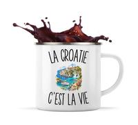 Planetee Mug Métal Émaillé La Croatie c’est la vie | Tasse de Camping 300 ml Recto Verso Passe au Lave-Vaisselle | Randonnée Bivouac Bureau | Cadeau Voyageur Voyageuse Homme Femme Anniversaire
