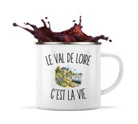 Planetee Mug Métal Émaillé Le Val de Loire c’est la vie | Tasse de Camping 300 ml Recto Verso Passe au Lave-Vaisselle | Randonnée Bivouac Bureau | Cadeau Homme Femme Anniversaire