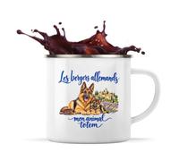 Planetee Mug Métal Émaillé Les bergers allemands, mon animal totem | Tasse de Camping 300 ml Recto Verso Passe au Lave-Vaisselle | Randonnée Bivouac Bureau