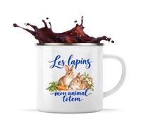 Planetee Mug Métal Émaillé Les lapins, mon animal totem | Tasse de Camping 300 ml Recto Verso Passe au Lave-Vaisselle | Randonnée Bivouac Bureau