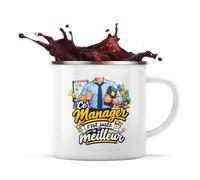 Planetee Mug Métal Émaillé Manager C'est juste le Meilleur Métier | Tasse de Camping 300 ml Recto Verso Passe au Lave-Vaisselle | Randonnée Bivouac Bureau | Cadeau Homme Femme Anniversaire
