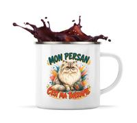 Planetee Mug Métal Émaillé Mon persan c'est ma thérapie | Tasse de Camping 300 ml Recto Verso Passe au Lave-Vaisselle | Randonnée Bivouac Bureau | Cadeau Homme Femme Anniversaire