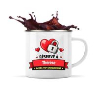Planetee Mug Métal Émaillé Réservé à Thérèse - accès VIP uniquement | Tasse de Camping 300 ml Recto Verso Passe au Lave-Vaisselle | Randonnée Bivouac Bureau