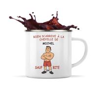 Planetee Mug Métal Émaillé Rien n'arrive à la cheville de Michel sauf sa bite | Tasse de Camping 300 ml Recto Verso Passe au Lave-Vaisselle | Randonnée Bivouac Bureau