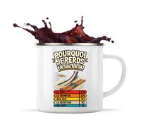 Planetee Mug Métal Émaillé Saut à Ski Pourquoi je perds | Tasse de Camping 300 ml Recto Verso Passe au Lave-Vaisselle | Randonnée Bivouac Bureau | Cadeau Homme Femme Anniversaire