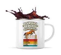 Planetee Mug Métal Émaillé Saut d'Obstacles Pourquoi je perds | Tasse de Camping 300 ml Recto Verso Passe au Lave-Vaisselle | Randonnée Bivouac Bureau | Cadeau Homme Femme Anniversaire