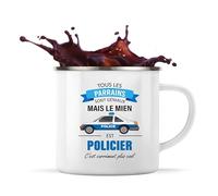 Planetee Mug métallique Parrain Police | Tasse Originale Cadeau Anniversaire Noël Humour