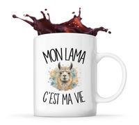 Planetee Mug Mon lama c'est ma vie | Tasse en Céramique 330 ml Recto Verso Passe au Lave-Vaisselle | Café Thé Bureau Maison | Cadeau Éleveur et Éleveuse de Lamas Collègue Anniversaire Noël