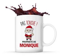 Planetee Mug Monique Pas Touche Père Noël - Tasse Originale - Secret santa Cadeau Noël Humour Insolite Collègue