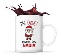 Planetee Mug Nadia Pas Touche Père Noël - Tasse Originale - Secret santa Cadeau Noël Humour Insolite Collègue