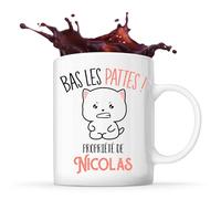 Planetee Mug Nicolas Bas les pattes Chat | Tasse Originale Cadeau Anniversaire Noël Humour fête des pères