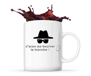 Planetee Mug OSS 117 ⎮ J'aime me beurrer la biscotte ! ⎮ Idée Cadeau Tasse Anniversaire, Collègue, Amis, Soeur frère, Homme Femme, Maman Papa, Famille Original, Couleur blanc