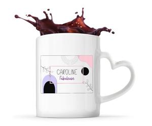 Planetee Mug Personnalisé Prénom Anse Cœur Caroline Fabuleuse Tasse Céramique Café Thé Design Moderne Bohème Pastel - Idée Cadeau Femme Mamie Saint Valentin Fête des Mères Anniversaire