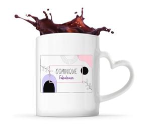 Planetee Mug Personnalisé Prénom Anse Cœur Dominique Fabuleuse Tasse Céramique Café Thé Design Moderne Bohème Pastel - Idée Cadeau Femme Mamie Saint Valentin Fête des Mères Anniversaire