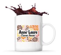 Planetee Mug prénom Anne-Laure tasse café céramique 325 ml style rétro floral flower power idée cadeau femme anniversaire Noël maman collègue