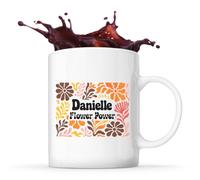 Planetee Mug prénom Danielle tasse café céramique 325 ml style rétro floral flower power idée cadeau femme anniversaire Noël maman collègue