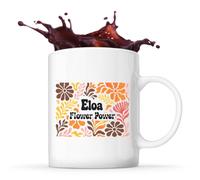 Planetee Mug prénom Eloa tasse café céramique 325 ml style rétro floral flower power idée cadeau femme anniversaire Noël maman collègue