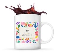 Planetee Mug prénom Emy Pleine de vie tasse café céramique 325 ml tasse prénom idée cadeau femme anniversaire Noël maman collègue