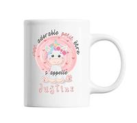 Planetee Mug prénom Justine Licorne | Tasse prénom Mignon pour enfant