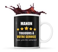 Planetee Mug prénom Manon à votre service pour faire des conneries | Tasse Prénom humour idéal pour cadeau original et drôle