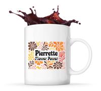 Planetee Mug prénom Pierrette tasse café céramique 325 ml style rétro floral flower power idée cadeau femme anniversaire Noël maman collègue