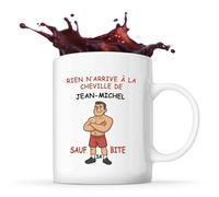Planetee Mug Rien n'arrive à la cheville de Jean-Michel sauf sa bite | Tasse en Céramique 330 ml Recto Verso Passe au Lave-Vaisselle | Café Thé Bureau Maison | Cadeau Collègue Anniversaire Noël