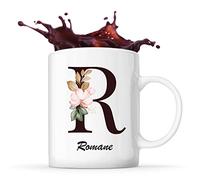 Planetee Mug Romane | Tasse prénom femme avec Lettre fleur | Idée cadeau pour anniversaire noël et fête des mères