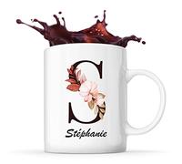 Planetee Mug Stéphanie | Tasse prénom femme avec Lettre fleur | Idée cadeau pour anniversaire noël et fête des mères