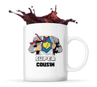 Planetee Mug Super Cousin | Tasse Céramique Famille Cadeau Noël Anniversaire Homme