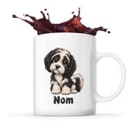 Planetee Mug Terrier Tibétain : Chibi | Tasse en Céramique 330 ml Recto Verso Passe au Lave-Vaisselle | Café Thé Bureau Maison | Cadeau Propriétaire Chien Collègue Anniversaire Noël